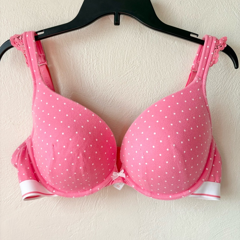 Cacique Pink Polka Dot Boost Plunge Bra